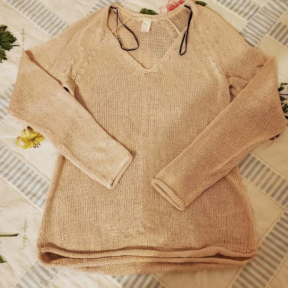 H&M Baby Pink Silky Cotton V-Neck Sweater